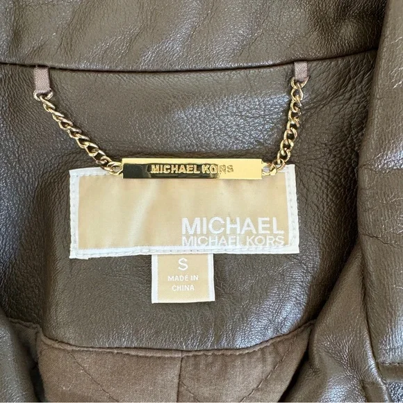 MICHAEL Michael Kors dark olive brown lamb leather moto jacket size S. EUC. - Picture 7 of 8